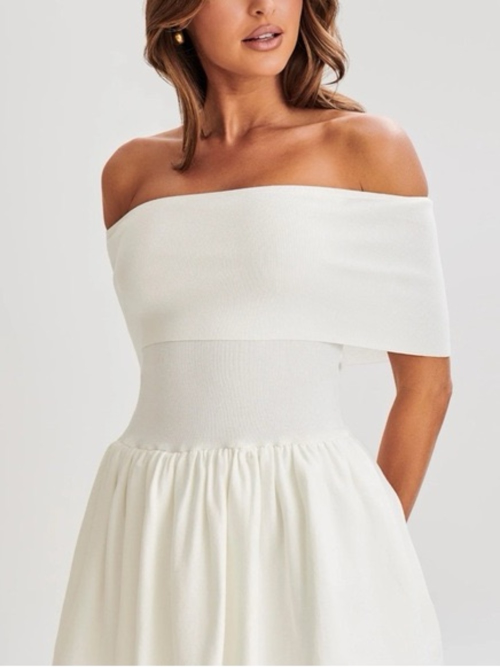 Meshki “Lydia” Mini off- the-shoudler dress